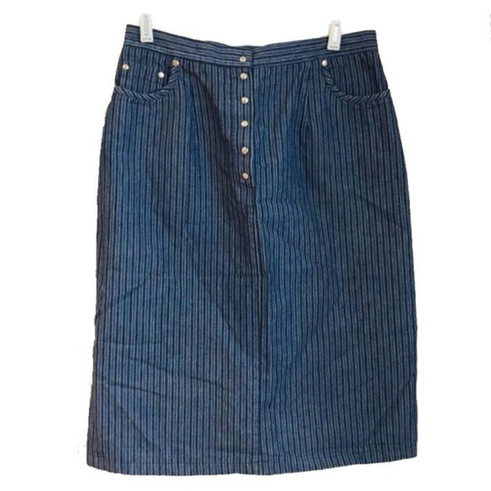 VINTAGE Cotton Pinstripe Snap Skirt 10 High Waist Y2K HARVE BENARD
